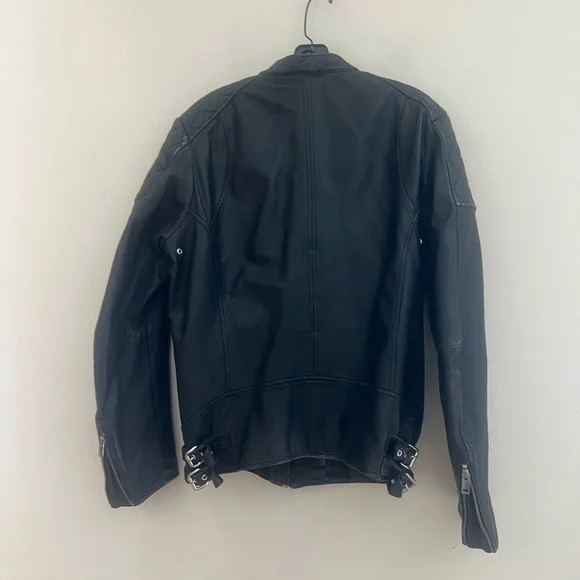 Diesel vintage Black sheepskin Leather Jacket with Quilted Shoulders
